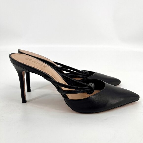 Schutz Lela Women’s Size 8B Black Leather Knotted Strap Slide Pointed Toe Heels - Picture 3 of 16